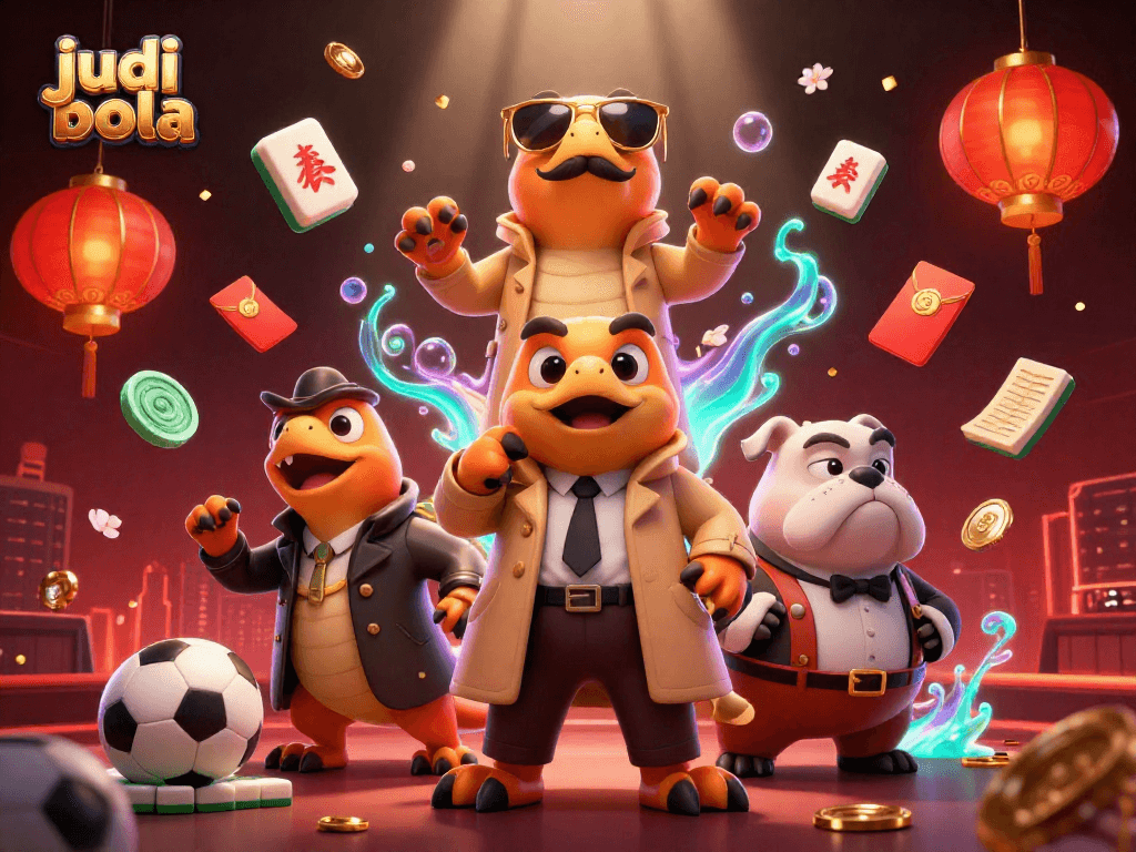 Experience thrilling judi bola action with raptors in a trench coat entering a casino scene.