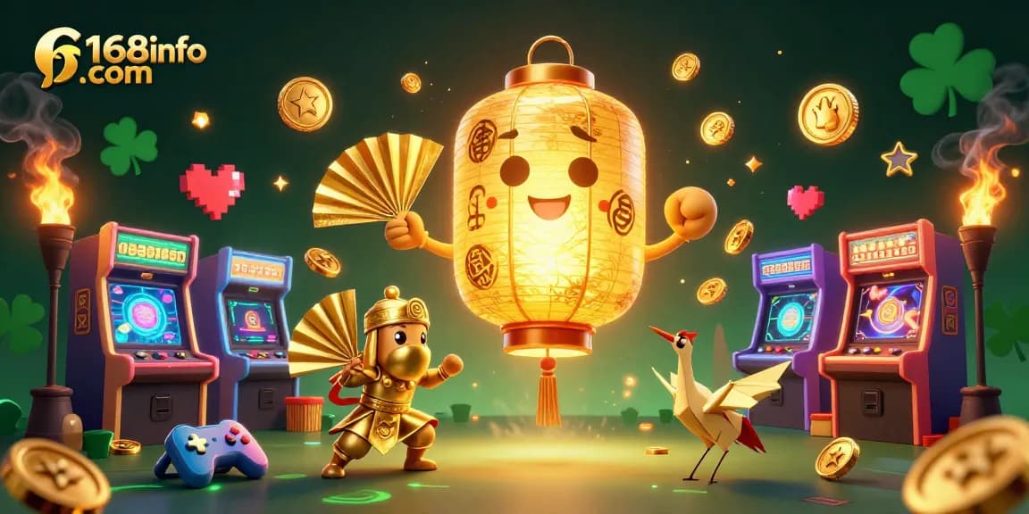 Experience thrilling gameplay at f168info com with a vibrant night market casino scene showcasing golden lanterns and arcade elements.