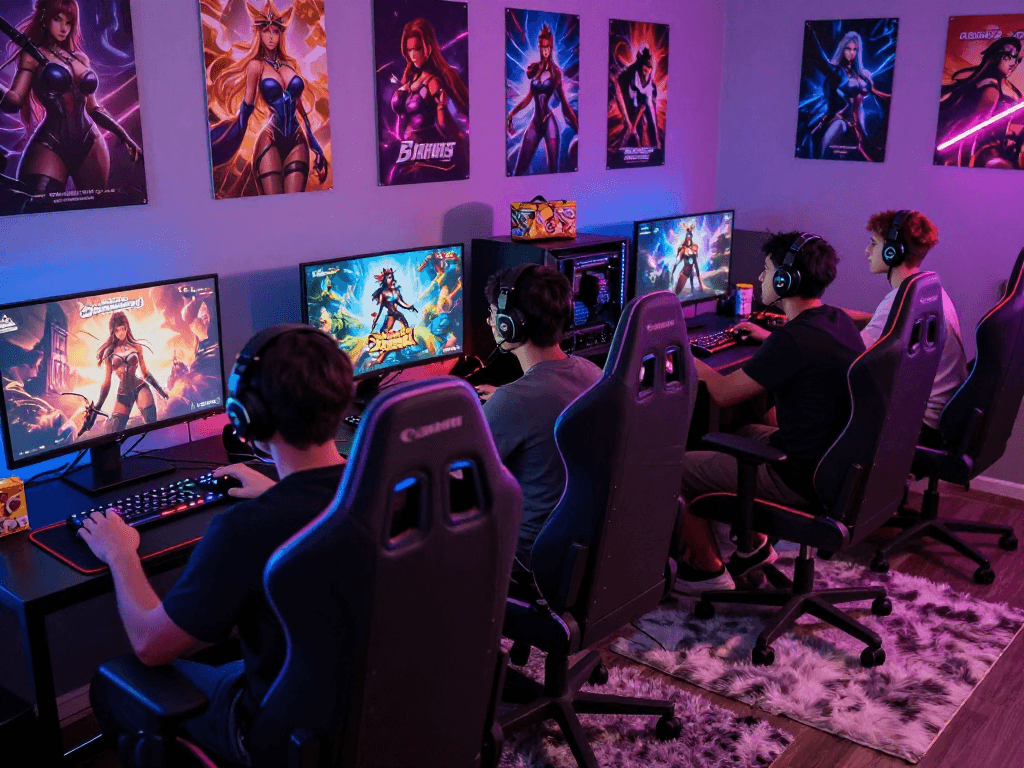 Players exploring degrees of lewdity in vibrant adult gaming setup with vivid screen art.