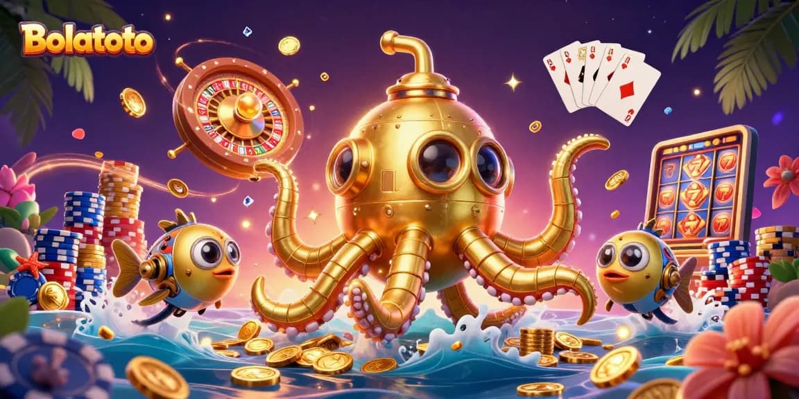 Bolatoto challenges players with a vibrant 3D scene of a golden kraken and gameplay elements.