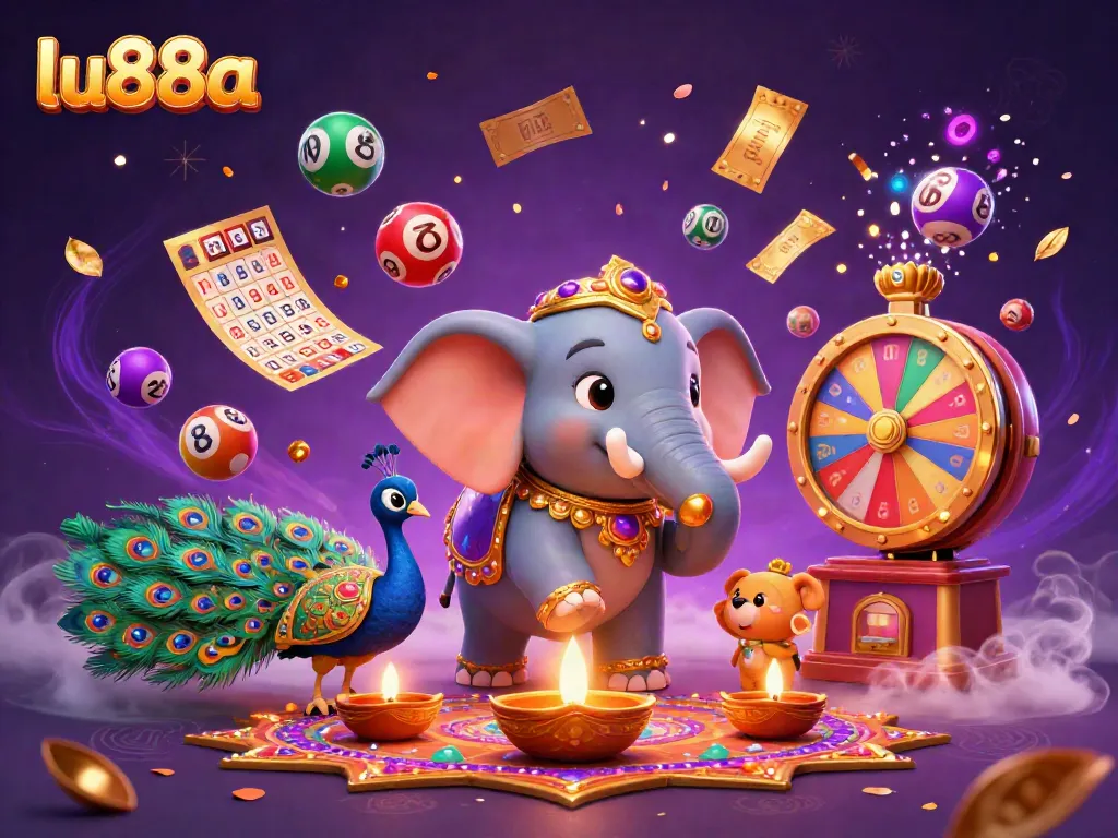 Experience thrilling wins at lu88a with vibrant casino elements and festive characters.
