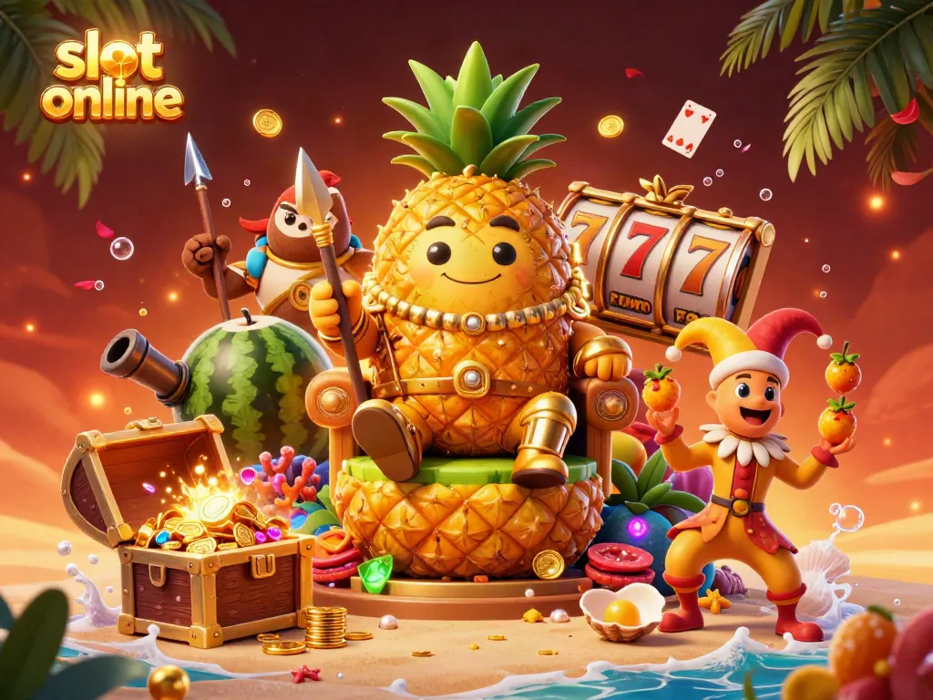 Spin the reels in this vibrant 'slot online' casino scene filled with fun characters and treasures.