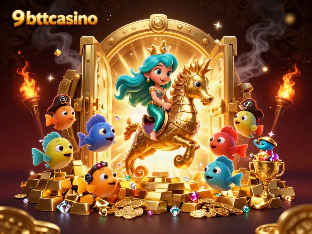 Engage with 9betcasino's thrilling underwater adventure featuring a mermaid princess and treasure galore.