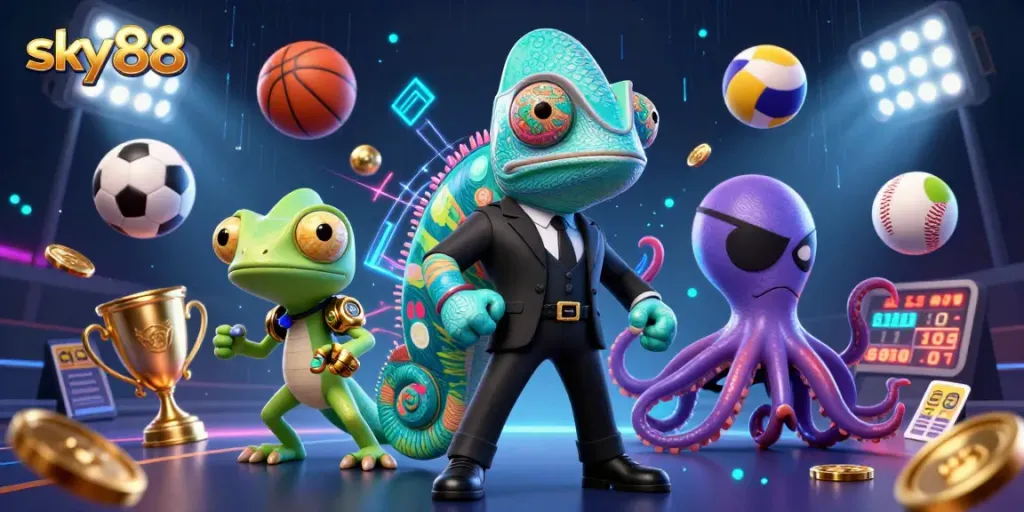 Experience thrilling gaming action at sky88 with dynamic sports elements and animated characters.