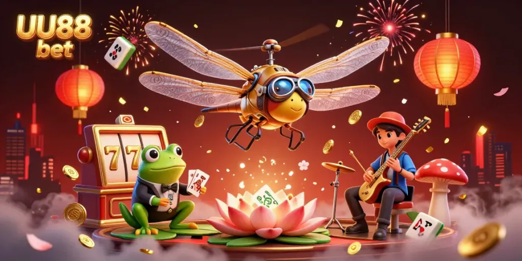 Experience thrilling games with frog croupier and dragonfly pilot in the UU88 bet casino.