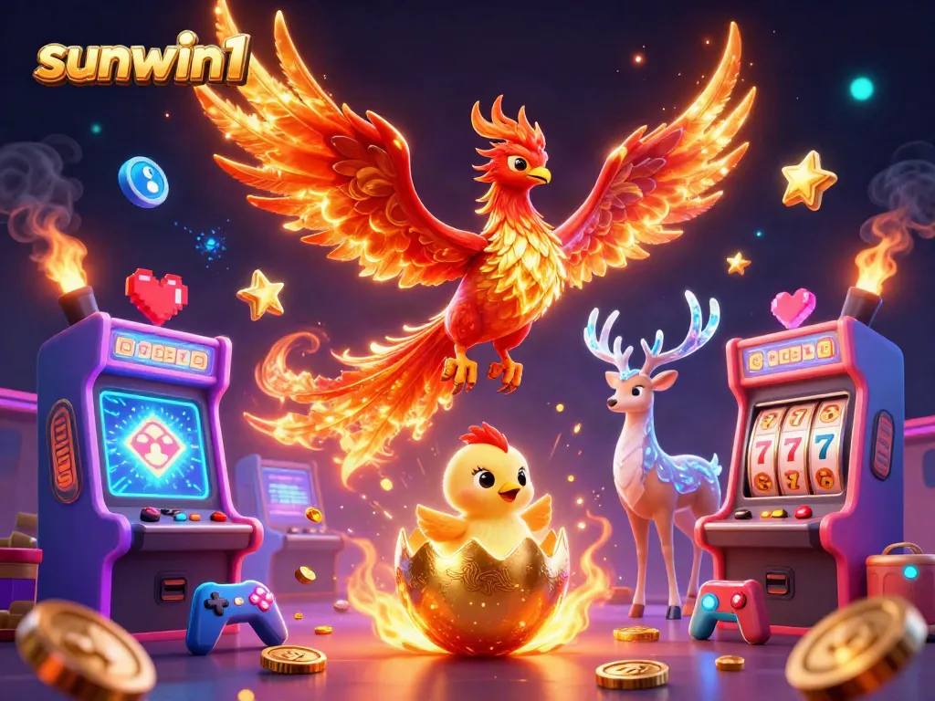 Experience exciting wins at sunwin1 with vibrant gaming action featuring a phoenix and jackpot elements.