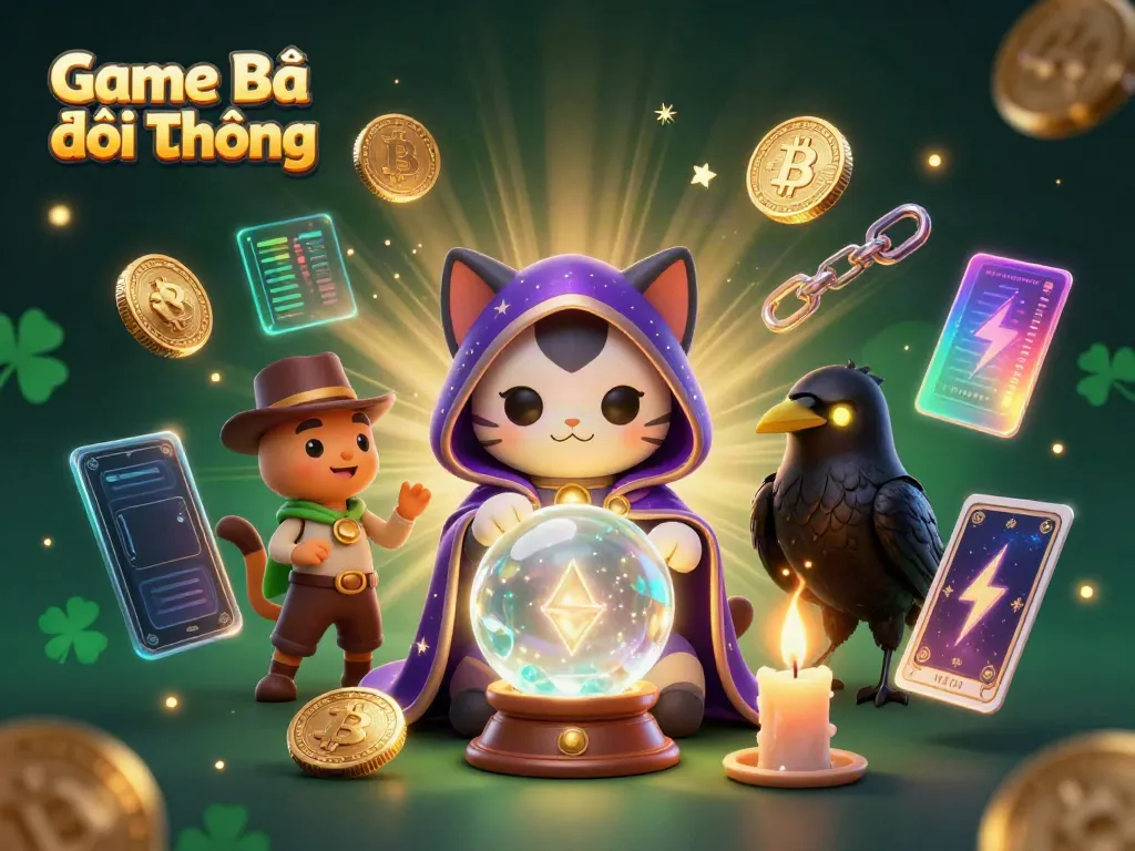 Experience thrilling Game Bài Đổi Thưởng action with magical characters and vibrant crypto elements.