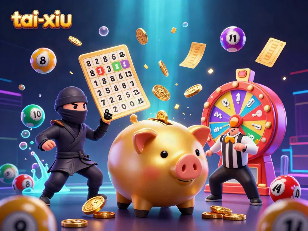 Witness the thrilling tai-xiu gameplay with dynamic characters and vibrant casino elements in a colorful 3D scene.