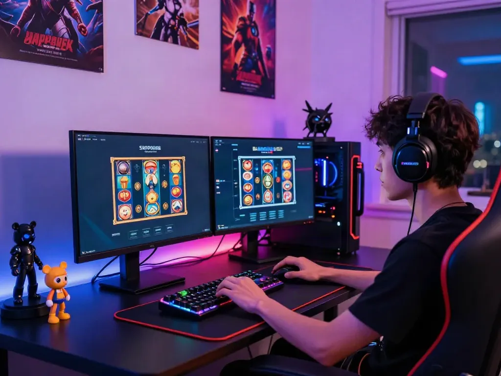 Engaged gamer using the SAPPORO88 link in a dynamic gaming setup filled with vibrant graphics and immersive atmosphere.