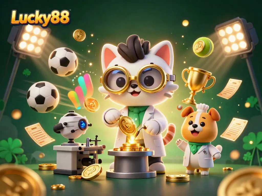 Engage with Lucky88 casino vibes amid vibrant sports-themed 3D illustration.