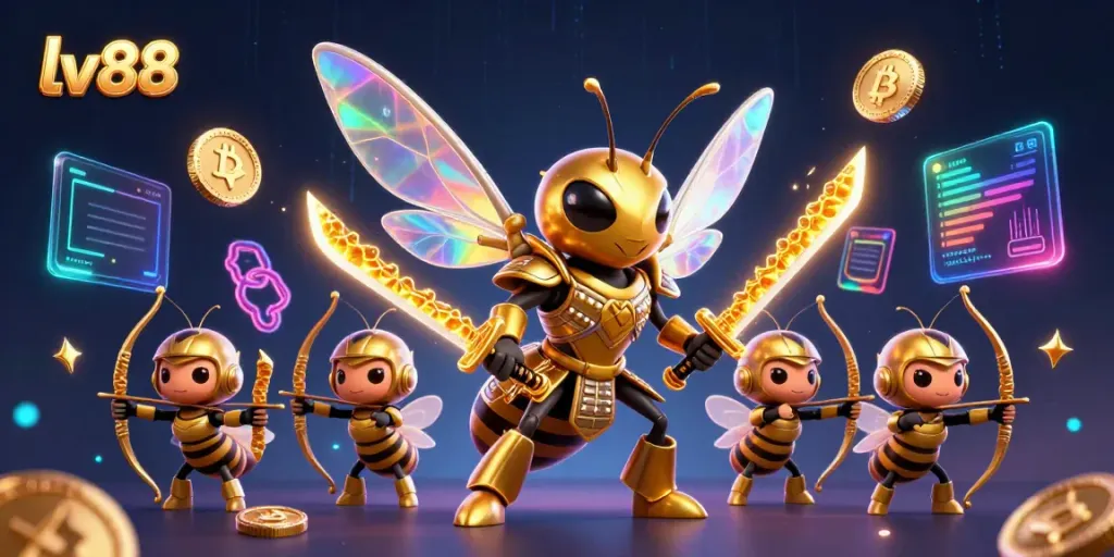 Experience vibrant lv88 gaming with dynamic characters and crypto elements in a captivating 3D scene.