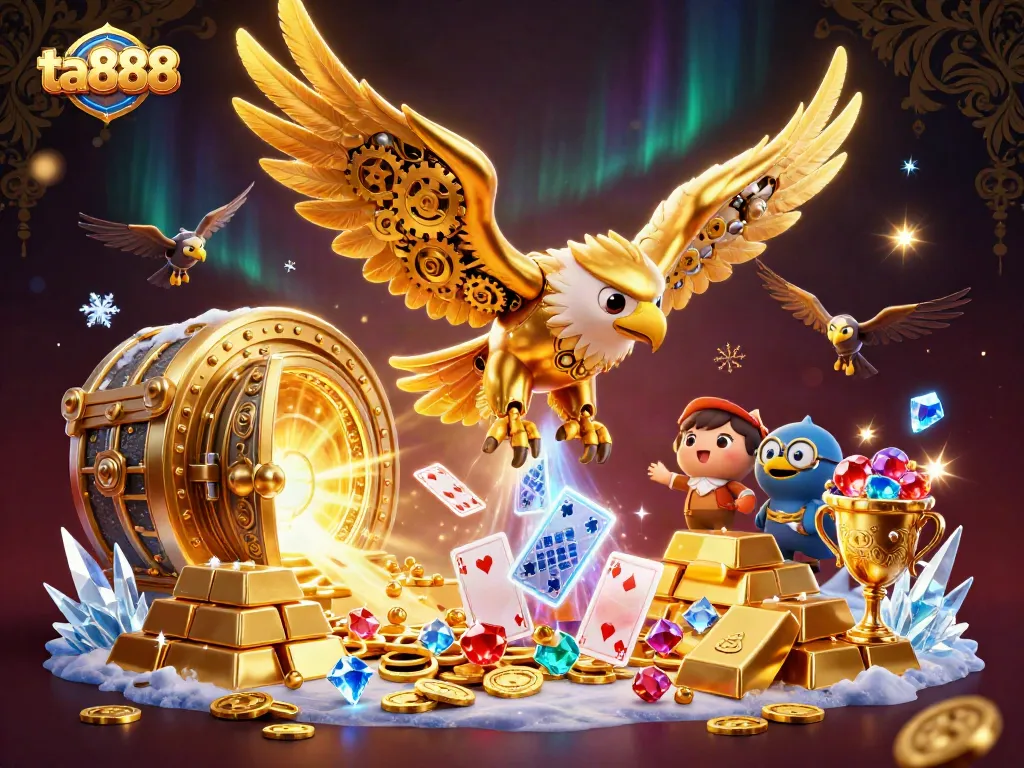Engage with ta888's thrilling gaming experience, featuring stunning golden eagle and dazzling treasures.