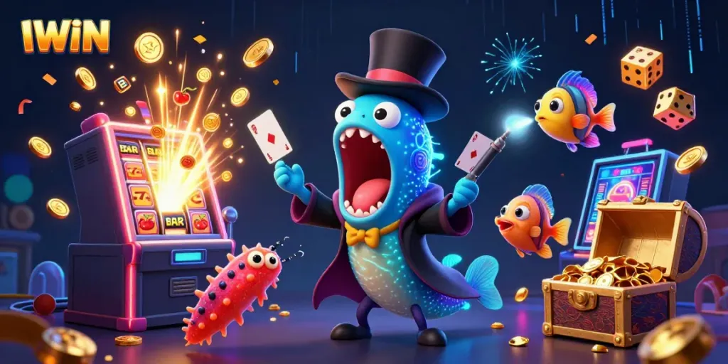 IWIN brings an exciting illustration of a deep-sea casino, featuring a magic-themed scene with vibrant gaming elements.