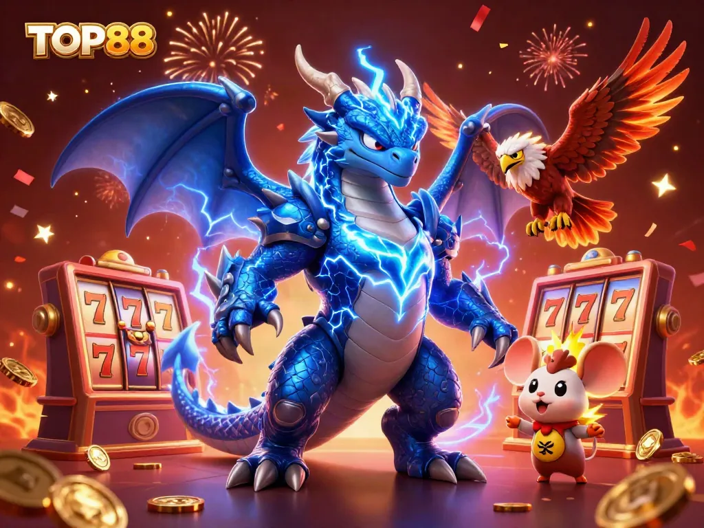 Experience thrilling gameplay at TOP88 with vibrant slot machines and dynamic characters.