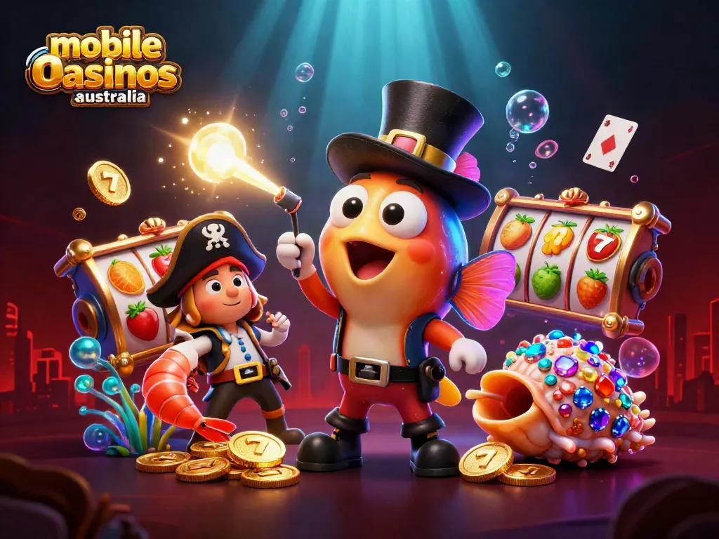 Explore mobile online casinos australia with vibrant, engaging characters and dynamic casino elements.