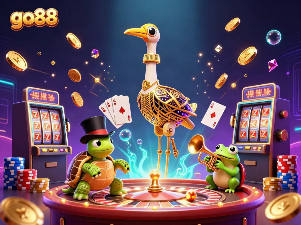 Play exciting casino games at go88 with stunning illustrations featuring vibrant characters and game elements.