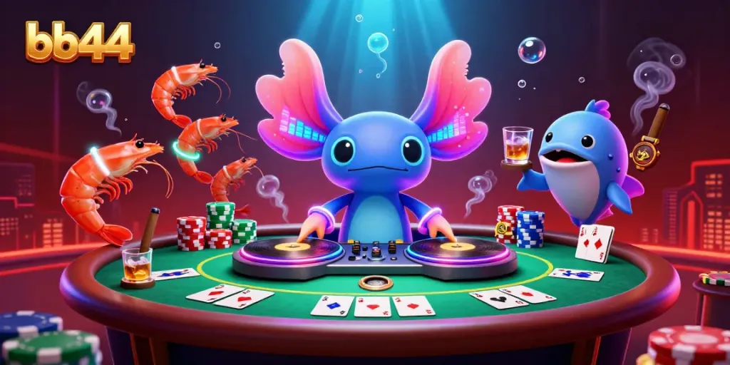 Experience the excitement of bb44 with neon characters and vibrant casino elements in a dynamic underwater scene.