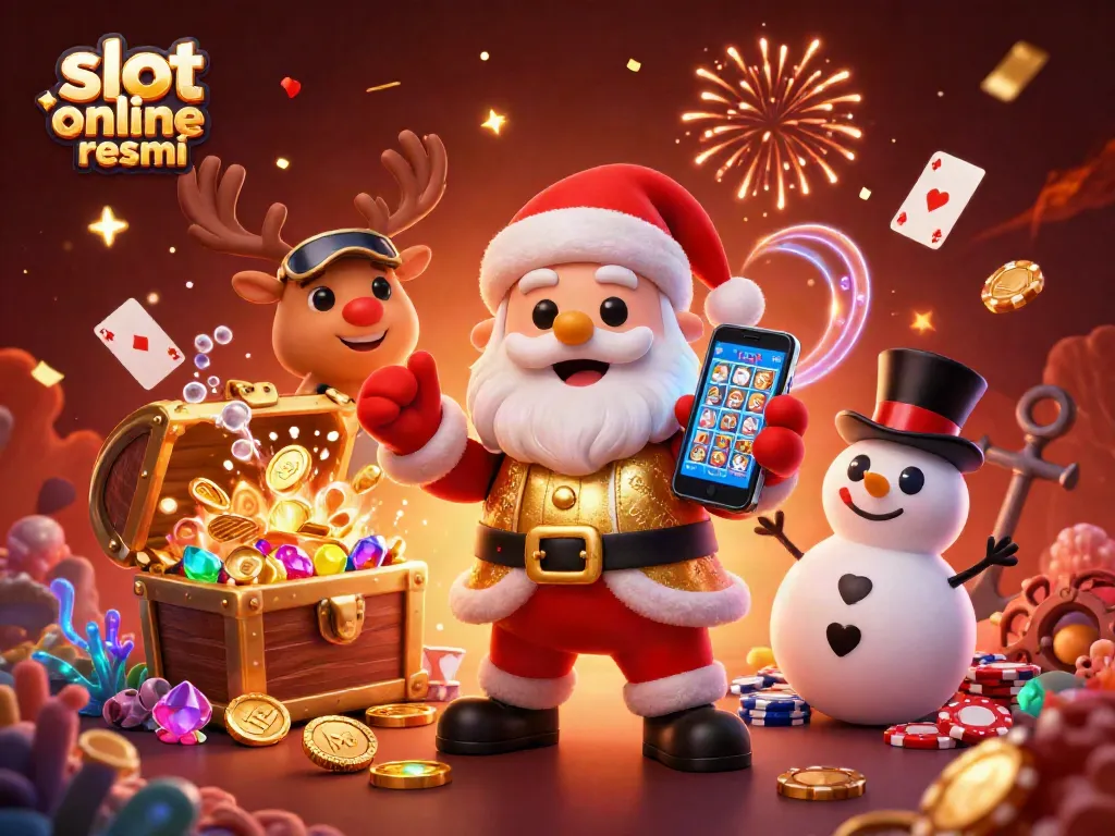 Experience the excitement at slot online resmi with Santa spinning jackpots and vibrant casino elements.