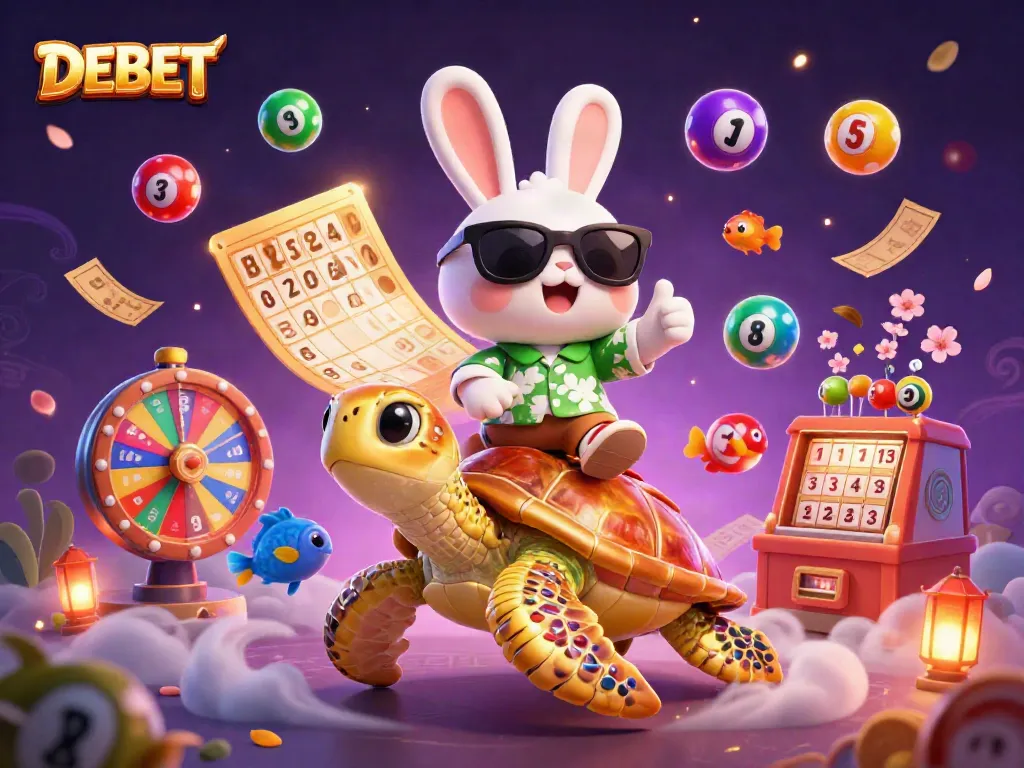 DEBET promotes lively gambling engagement through a colorful casino-themed digital illustration.