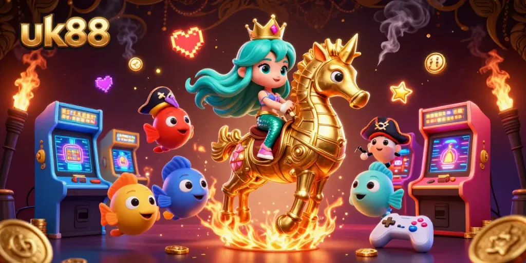 Join the uk88 mermaid princess in winning adventures with golden seahorses and vibrant game elements.