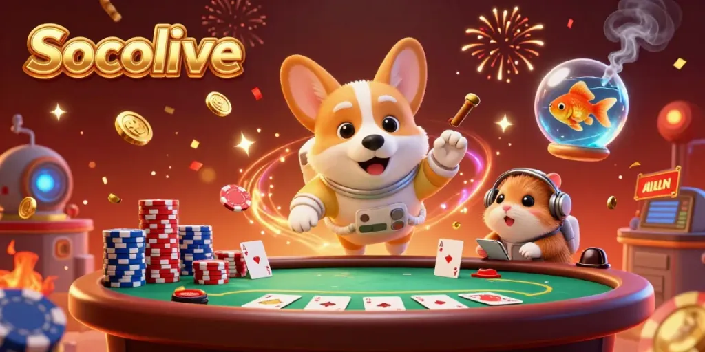 Socolive reveals an exciting gambling atmosphere with vibrant characters in a space casino.