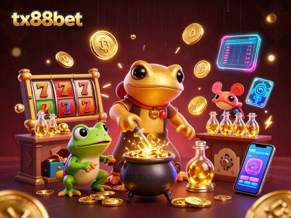 Experience vibrant gaming excitement with tx88bet’s 3D illustration showcasing dynamic casino elements.
