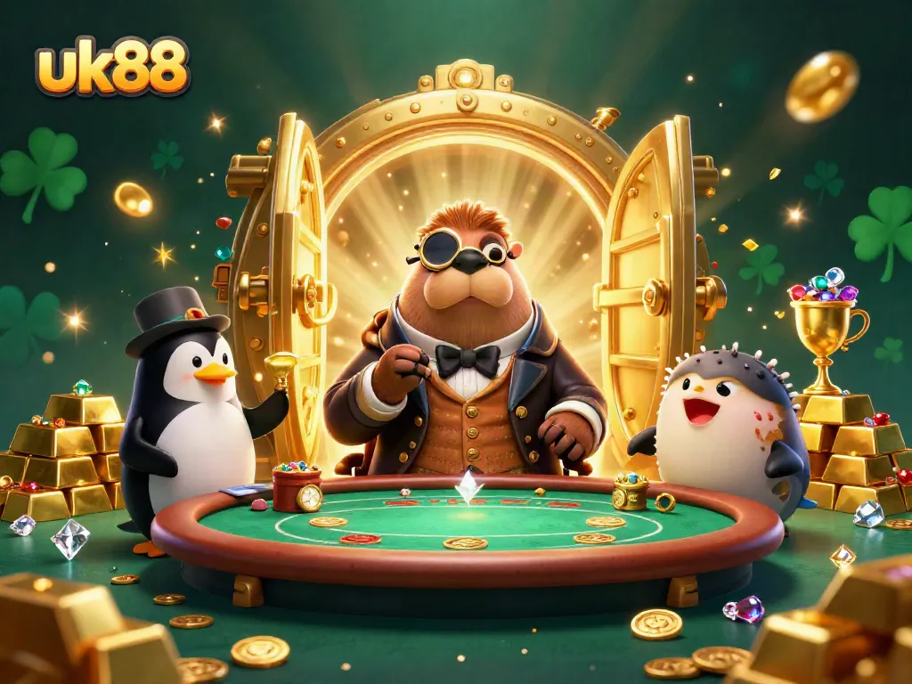Experience thrilling gameplay at uk88 in a lively poker scene featuring a walrus and friends.