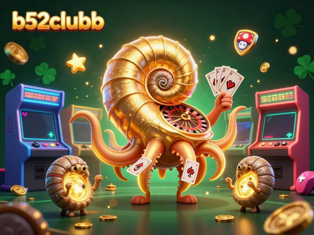 Engage in thrilling casino gameplay with b52clubb, witnessing an ancient nautilus and vibrant game elements.