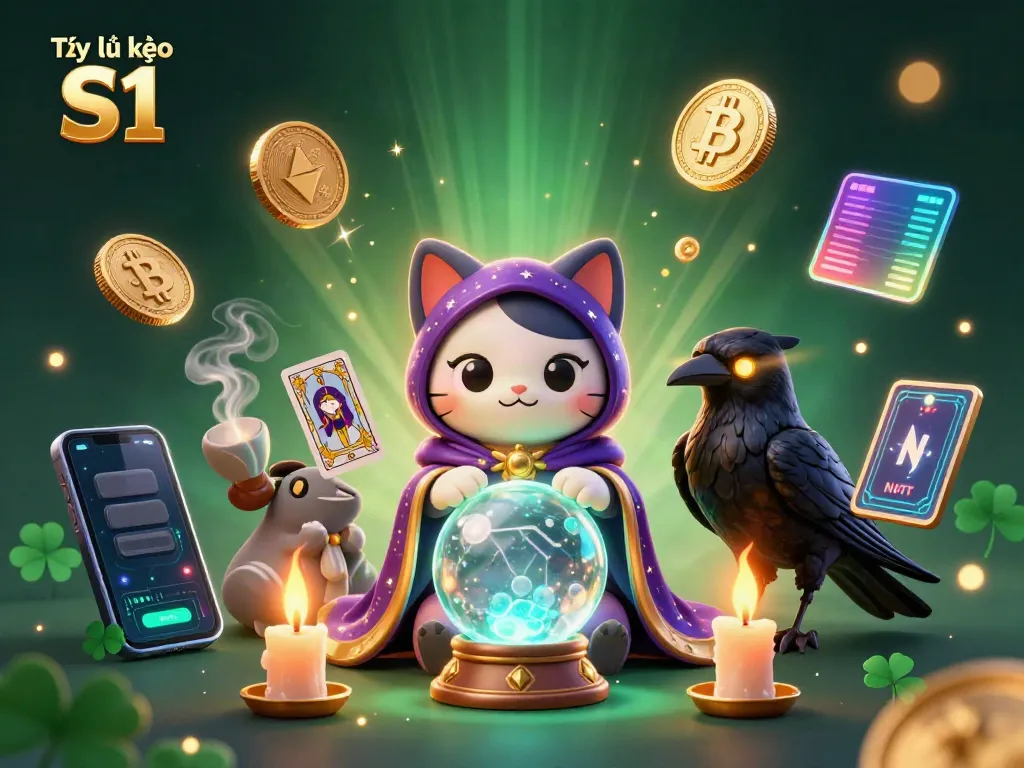 Experience Tỷ lệ kèo S1 in a vibrant scene with mystical characters and digital currencies.