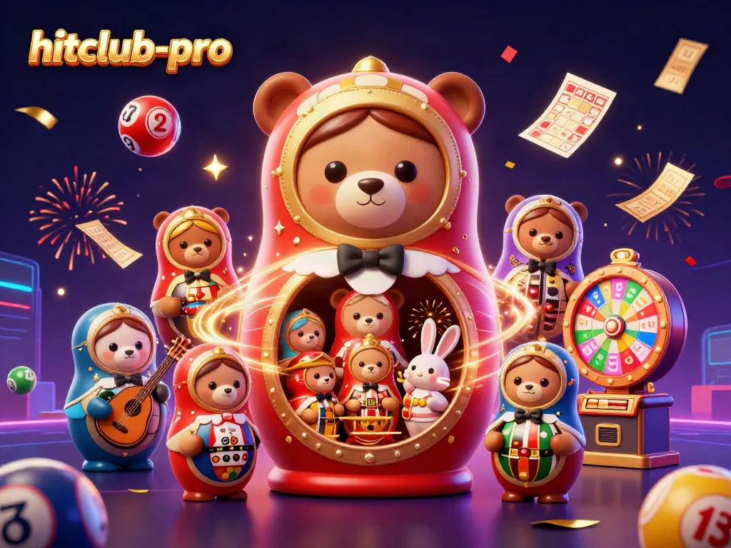 Experience the excitement with hitclub-pro and colorful lottery visuals in a vibrant casino scene.